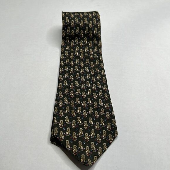 Brooks Brothers Basics Silk tie with owl print in Hunter green EUC - Picture 1 of 9